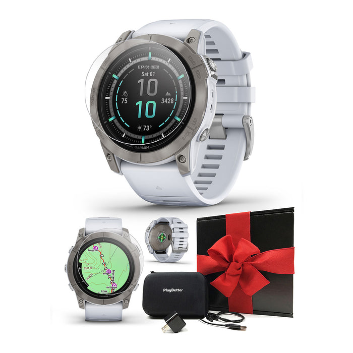 Garmin epix Pro (Gen 2) Sapphire (Titanium/Whitestone) GPS Outdoor Watch | 51mm with AMOLED Display & Built-In Flashlight | Gift Box Bundle Screen
