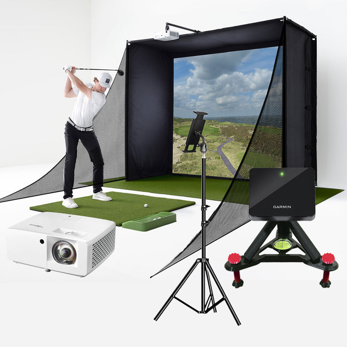 Garmin Approach R10 Golf Simulator Studio Package | PlayBetter SimStudio™ with Impact Screen, Enclosure, Side Barriers, Hitting/Putting Mats & Projector (+Alignment Stand)