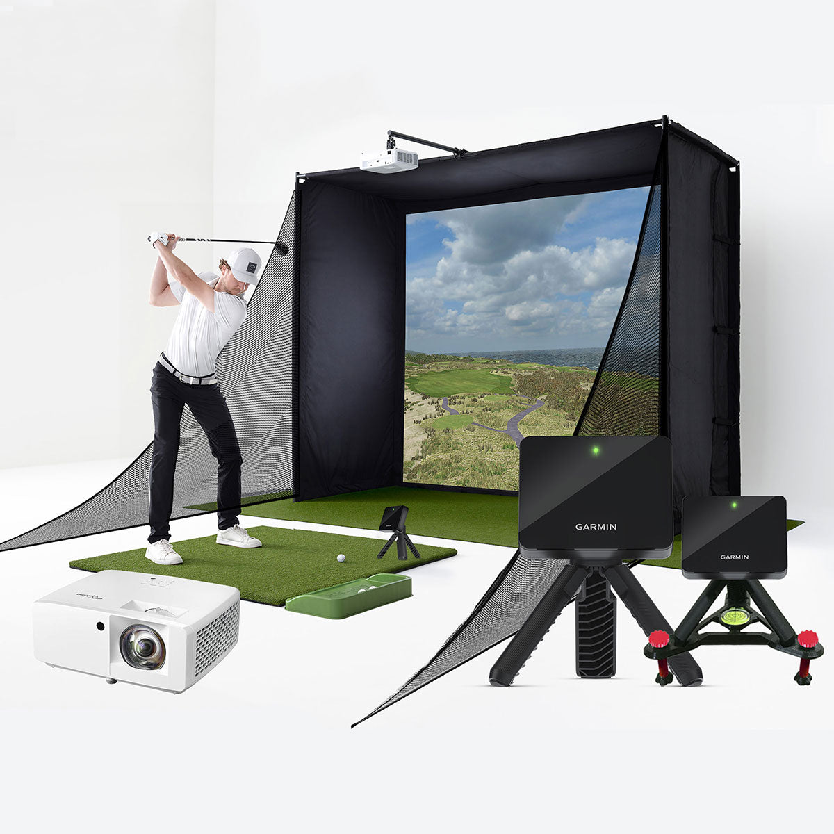 Garmin Approach R10 Golf Simulator Studio Package | PlayBetter SimStudio™  with Impact Screen, Enclosure, Side Barriers, Hitting/Putting Mats & 