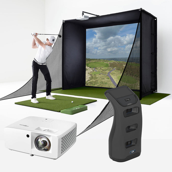 Bushnell LPi Personal Launch Monitor & Simulator Studio Package | PlayBetter SimStudio™ with Impact Screen, Enclosure, Side Barriers, Hitting/Putting Mats & Projector