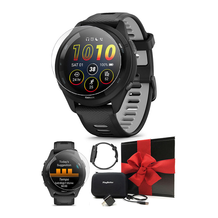  Garmin Forerunner 265 (Black/Powder Gray) Running GPS  Smartwatch, Bright AMOLED Display, Advanced Training, Recovery