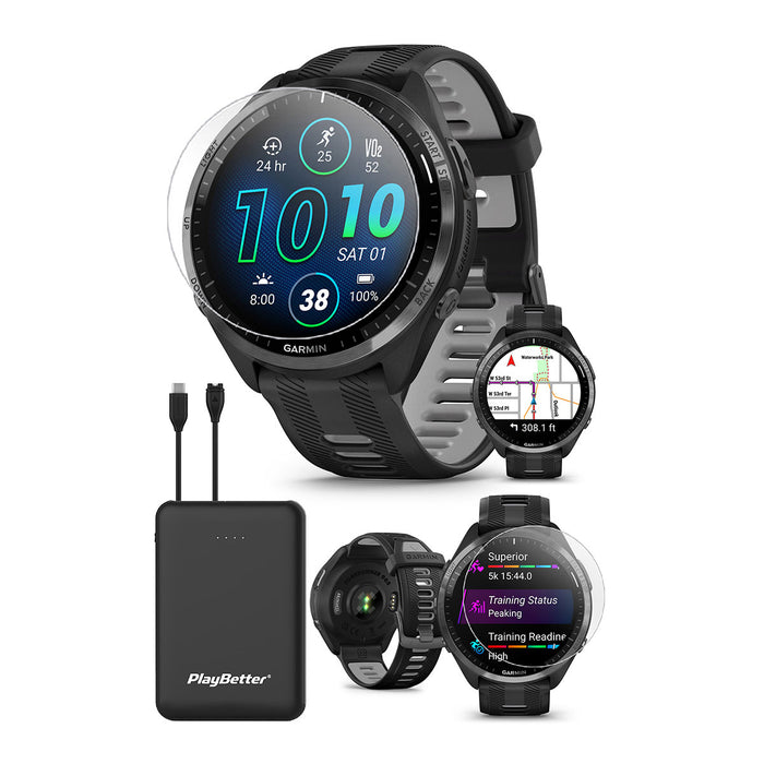 Garmin Forerunner 965 (Whitestone/Gray) Premium Running & Triathlon GPS Smartwatch | Bundle with PlayBetter Screen Protectors & Portable Charger