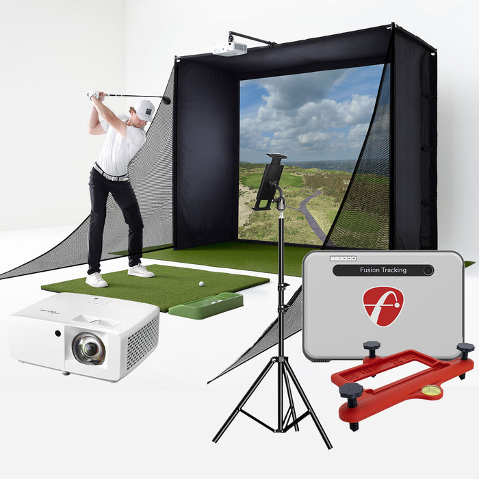 FlightScope Mevo+ (2024 Edition) Golf Simulator Studio Package | PlayBetter SimStudio™ with Impact Screen, Enclosure, Side Barriers, Hitting/Putting Mats & Projector