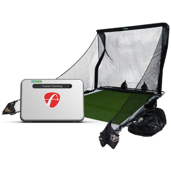 FlightScope Mevo+ (2024 Edition) Golf Launch Monitor & Simulator + Net Return V2 Official Golf Simulation Studio Package with Hitting Net, Mat & Side Barriers