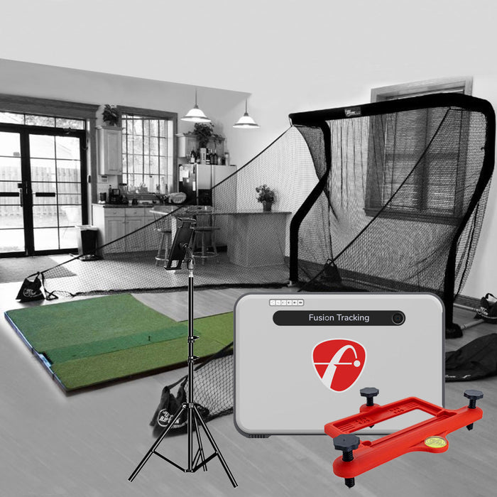 FlightScope Mevo+ (2024 Edition) Golf Launch Monitor PlayBetter Home Net Studio with The Net Return Premium Hitting Net Package