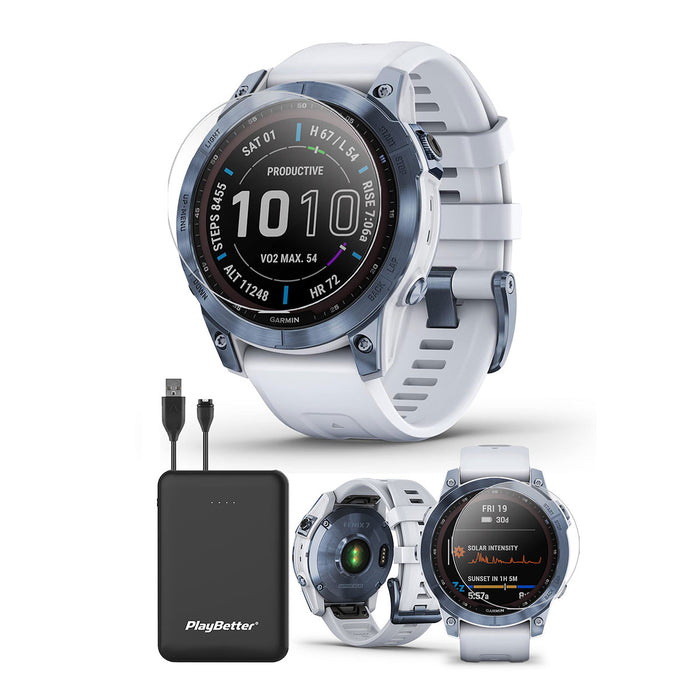 Garmin Fenix 7 Sapphire Solar (Black DLC Titanium/Black) Rugged GPS Outdoor Watch | Touchscreen Adventure Smartwatch with Fitness Features | Bundle