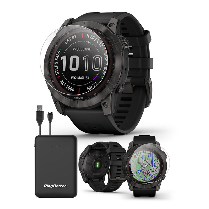  Garmin Fenix 7 Sapphire Solar Edition, Rugged GPS Adventure  Touchscreen Smartwatch with Health/Wellness Features, Black DLC Titanium  with Black Band and Signature Series Charging Stand Bundle : Electronics