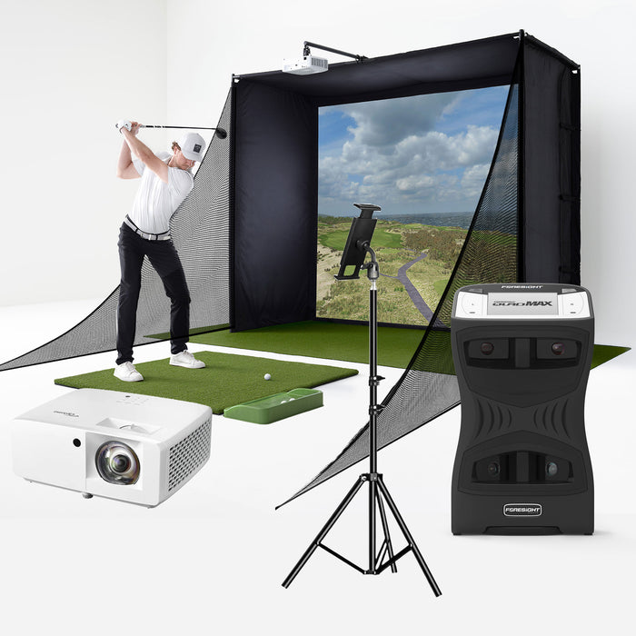 Foresight QuadMAX Golf Launch Monitor Studio Package | PlayBetter SimStudio™ with Impact Screen, Enclosure, Side Barriers, Hitting/Putting Mats & Projector