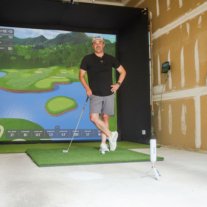 PlayBetter Garage SimStudio™ by Golficity | Home Golf Simulator Package with Impact Screen, Enclosure, Side Barriers, Hitting/Putting Mats & Projector