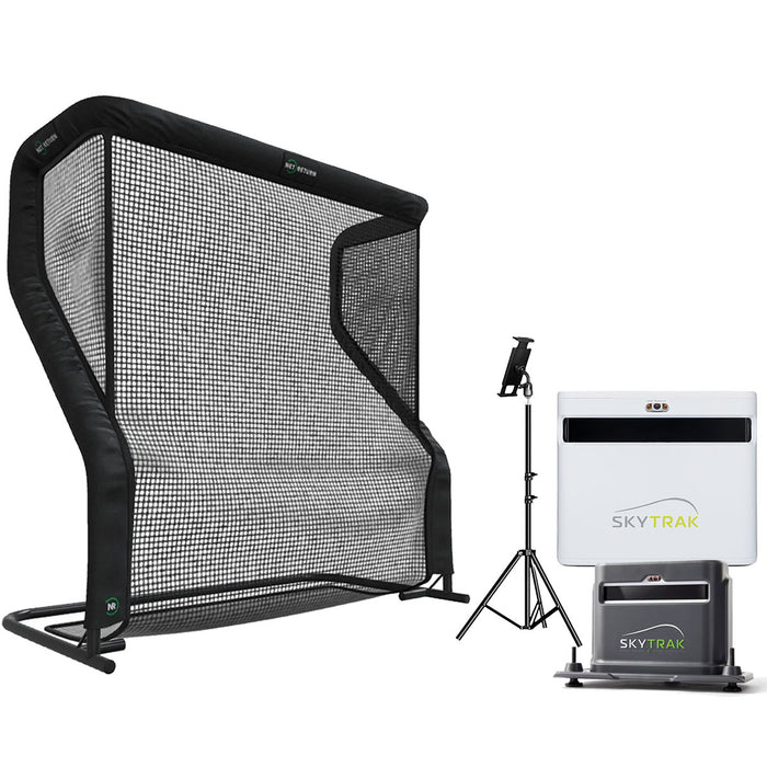 SkyTrak+ Golf Launch Monitor PlayBetter Home Net Studio with The Net Return Premium Hitting Net Package