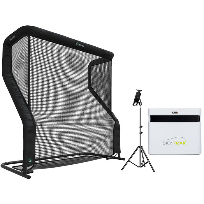 SkyTrak+ Golf Launch Monitor PlayBetter Home Net Studio with The Net Return Premium Hitting Net Package