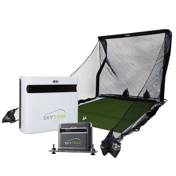 SkyTrak+ Golf Launch Monitor PlayBetter Home Net Studio with The Net Return Premium Hitting Net Package