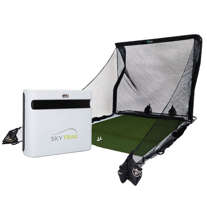 SkyTrak+ Golf Launch Monitor PlayBetter Home Net Studio with The Net Return Premium Hitting Net Package