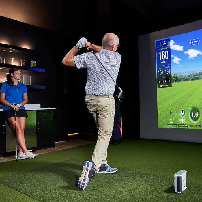 SkyTrak+ Golf Launch Monitor PlayBetter Home Net Studio with The Net Return Premium Hitting Net Package