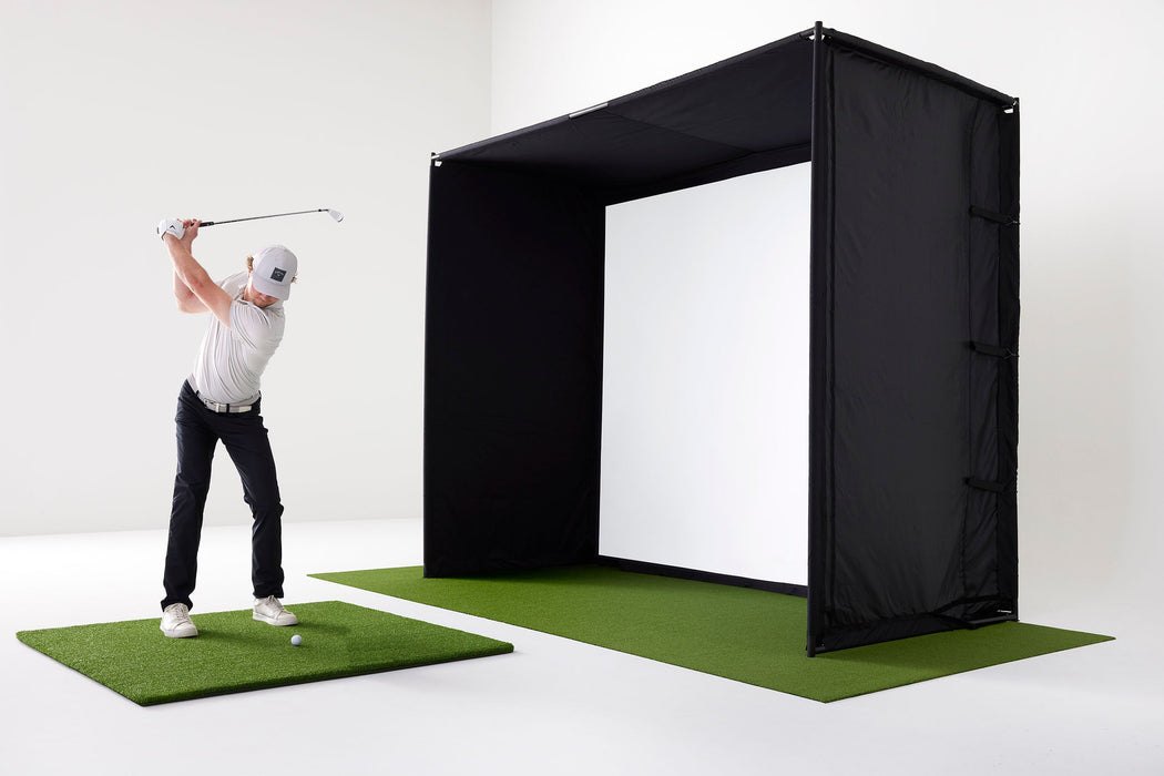 PlayBetter Garage SimStudio™ by Golficity | Home Golf Simulator Package with Impact Screen, Enclosure, Side Barriers, Hitting/Putting Mats & Projector