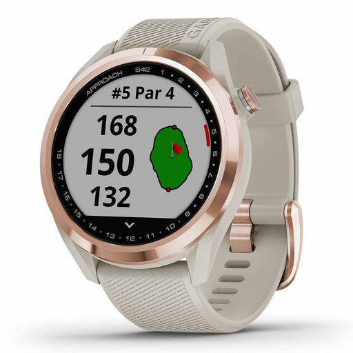 Garmin Approach S42 Golf GPS Watch - Rose Gold with Light Sand Band - Right Angle