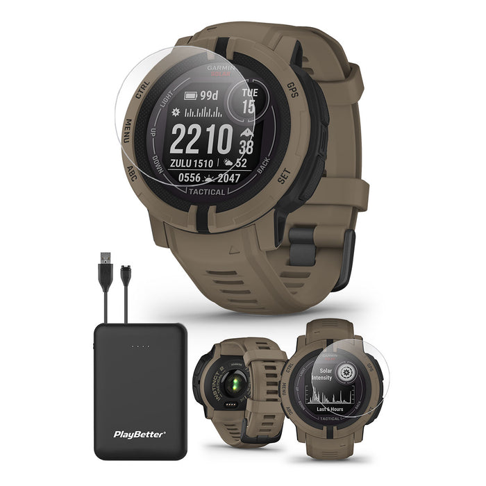  Garmin Instinct 2 Solar (Graphite) Rugged GPS Smartwatch, Bundle with PlayBetter TPU Screen Protectors & Portable Charger, Outdoor  Watch with Multi GNSS, Compass, & Heart Rate